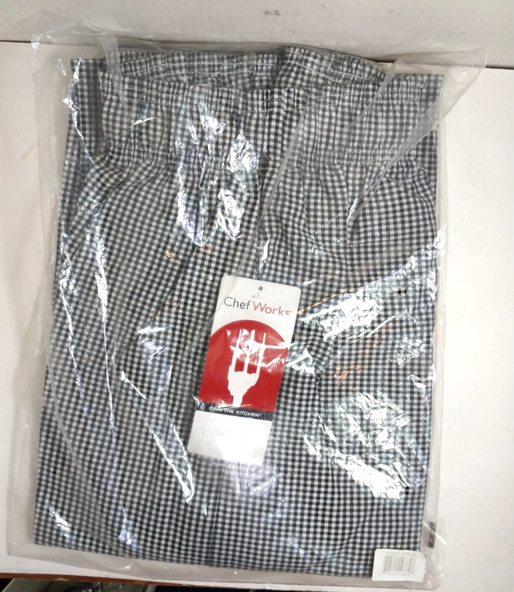 BRAND NEW CHEF WORKS BLACK & WHITE CHECKERED DRAWSTRING PANTS, SMALL, SHIPS FREE