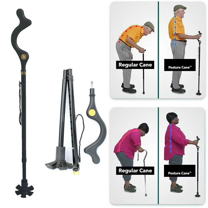 2pcs Straight Posture Cane Adjustable Height Walking Stick Foldable Hiking Pole