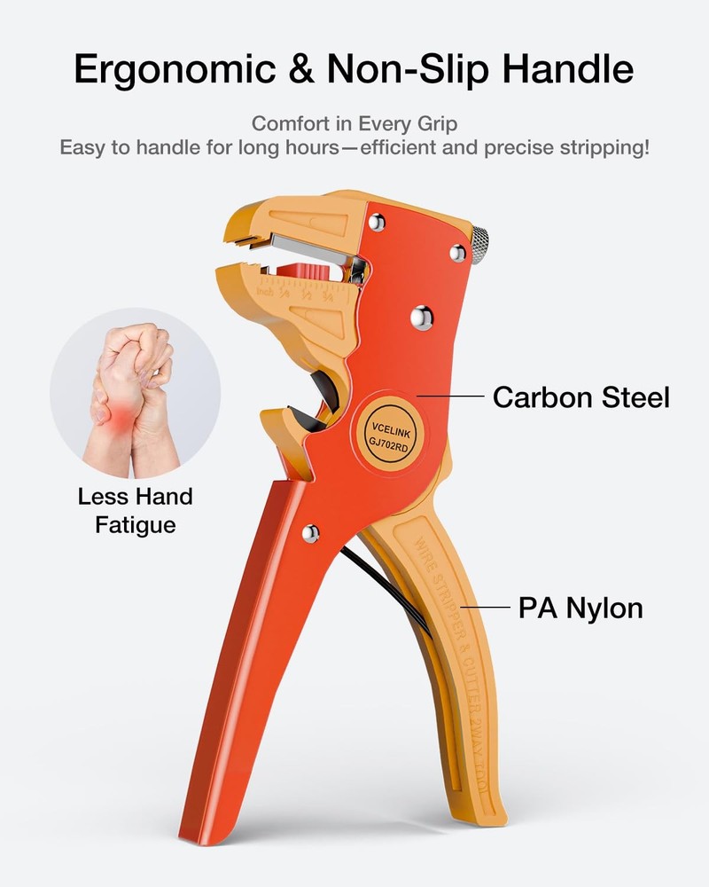 VCELINK Automatic Quickstrip Wire Stripper and Cutter, Professional Orange