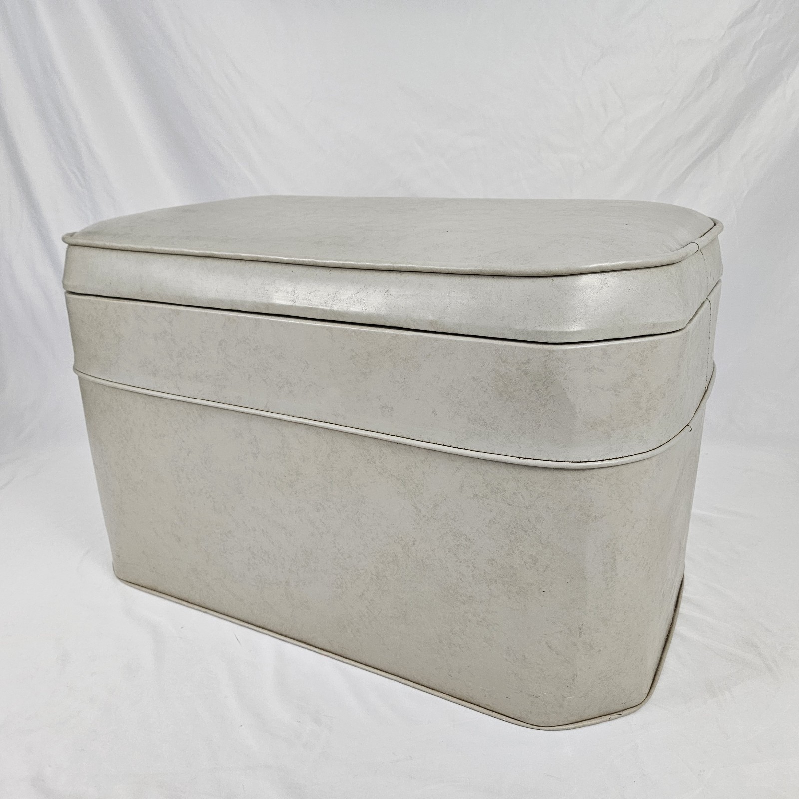 Vintage Storage Ottoman Footstool Bench Gray Naugahyde Boho Mid-Century