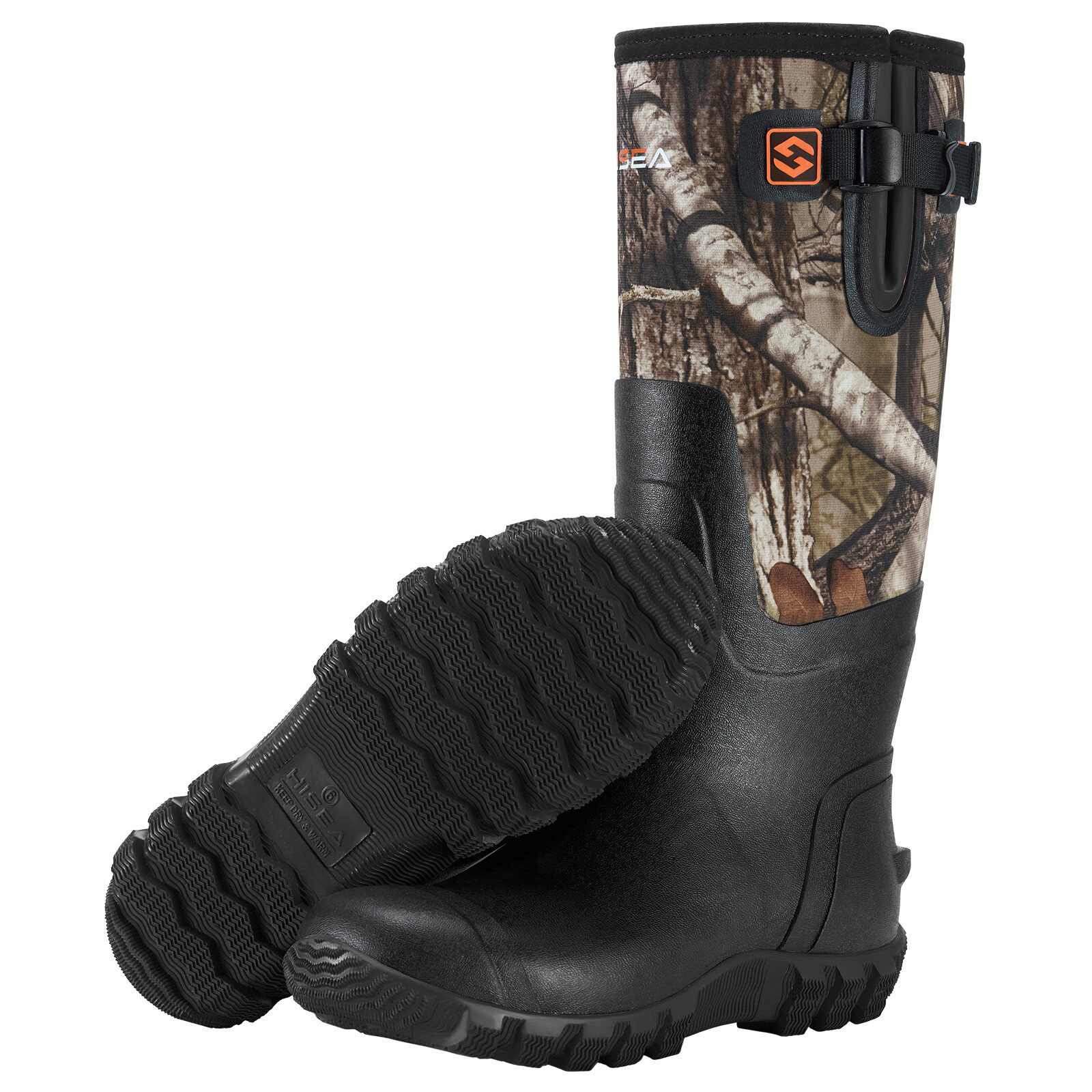 HISEA Women Rain Boots Side Buckles & Steel Shank Snow Hunting Chores Work Boots