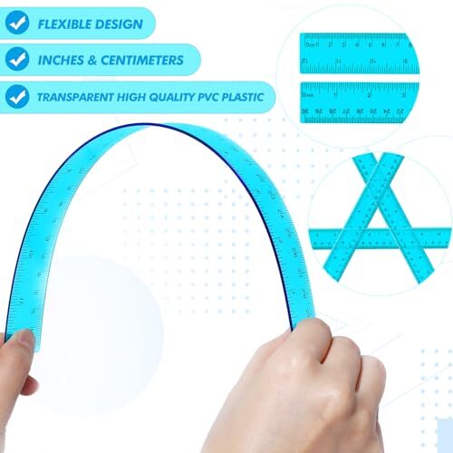 2 Pack 12 Inch Plastic Ruler and 6 Inch Plastic Protractor Set Clear Math Blue