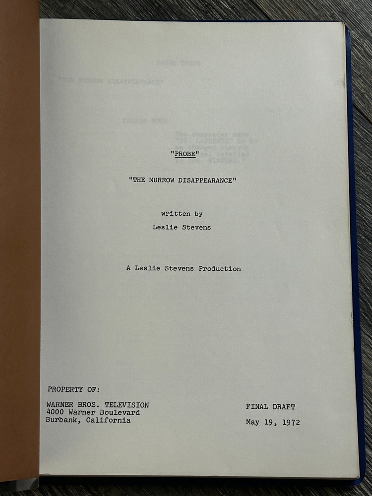PROBE TV Show Script The Murrow Disappearance Final Draft 1972 Leslie Stevens