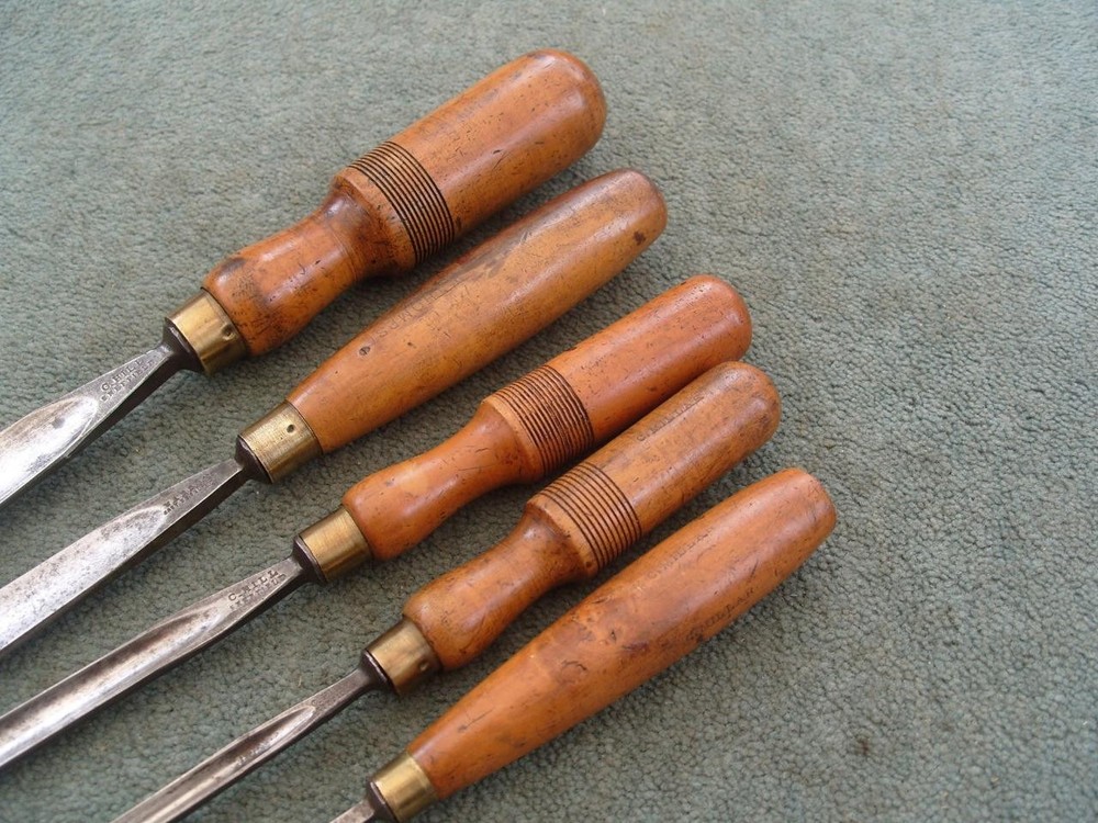 Set of five Carving gouges by C Hill, etc, Sheffield.
