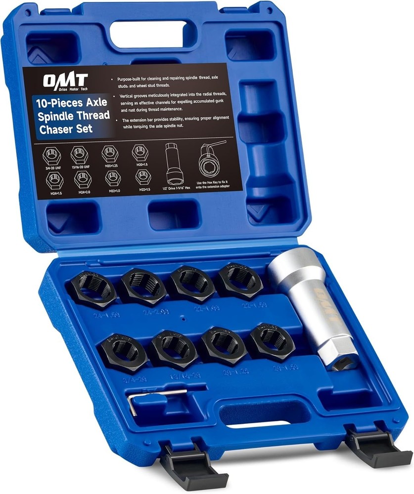 Rethreading Tool Kit with 8 Precision Dies and Storage Case for Axle Repairs