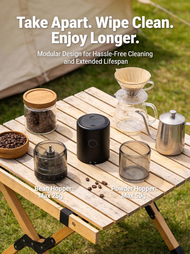 Portable Electric Burr Coffee Grinder - Grind While Charging - Visual Bean Hoppe