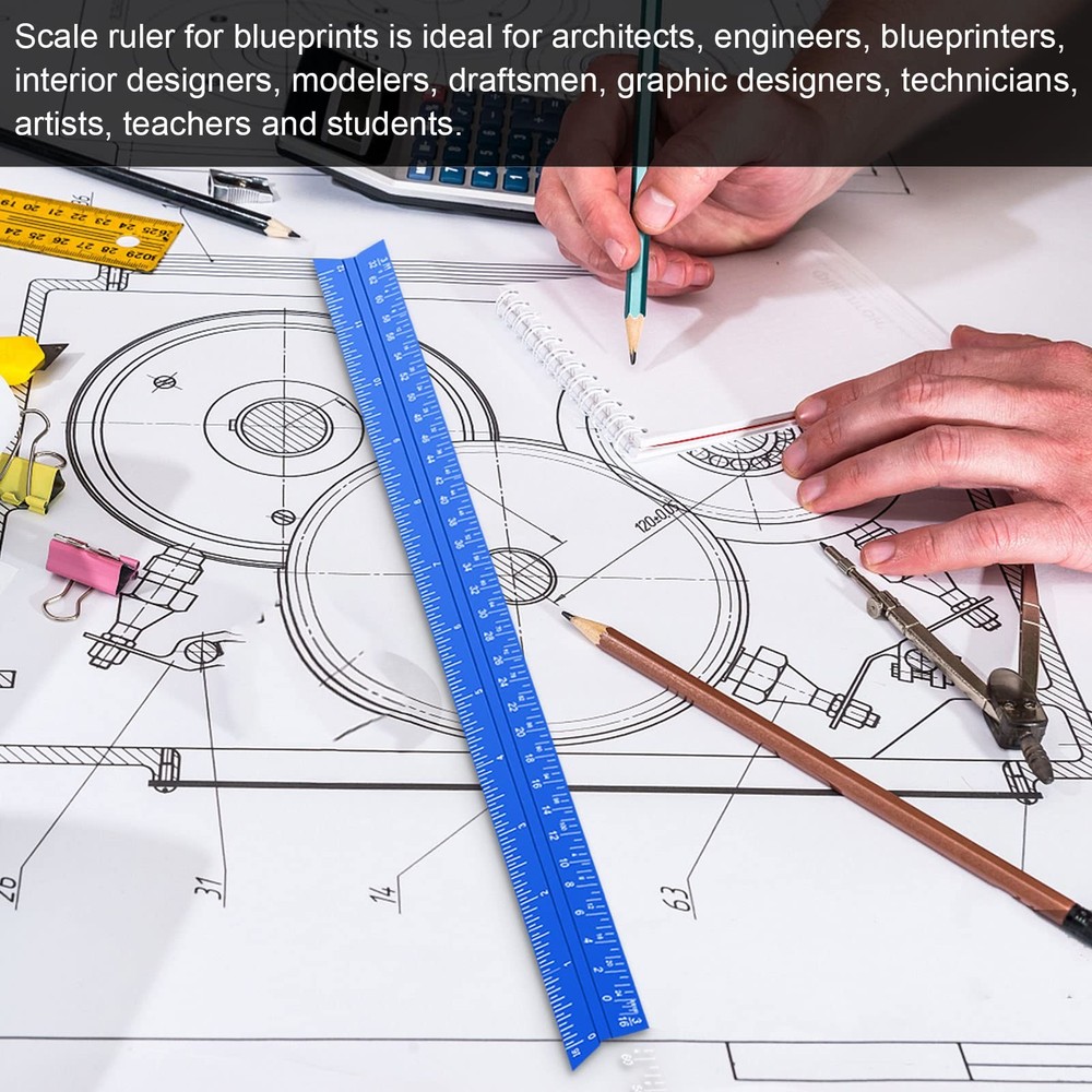 Architectural Scale Ruler, 12'' Imperial 12" Architect Scale, Blue