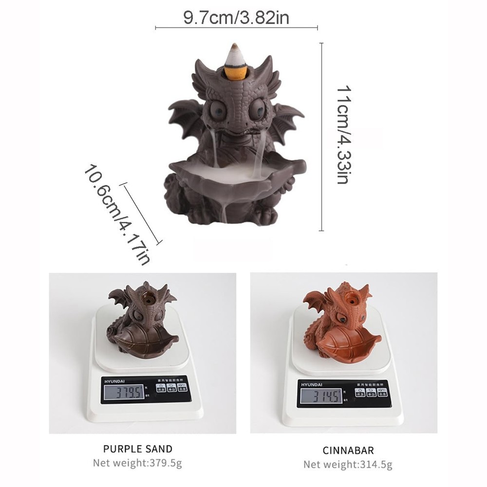 Ceramic Dragon Incense Burner, Cute Dinosaur Backflow Holder Brown