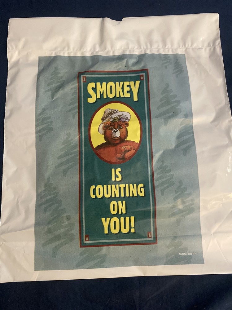 Vintage Smokey The Bear Plastic Drawstring Litter Bag