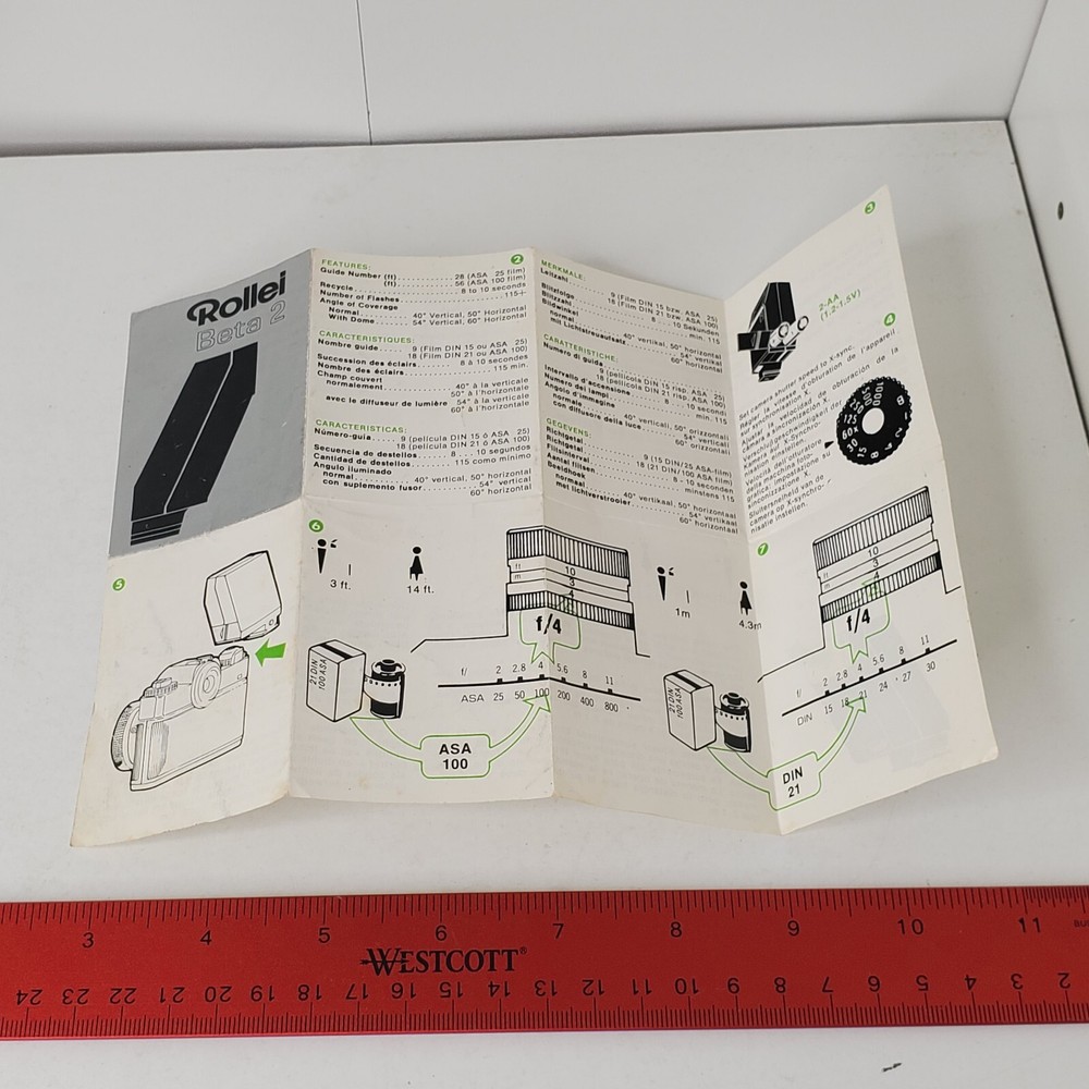 Vintage ROLLEI FLASH BETA 2 INSTRUCTION BOOK Guide Pamphlet Multiple Languages
