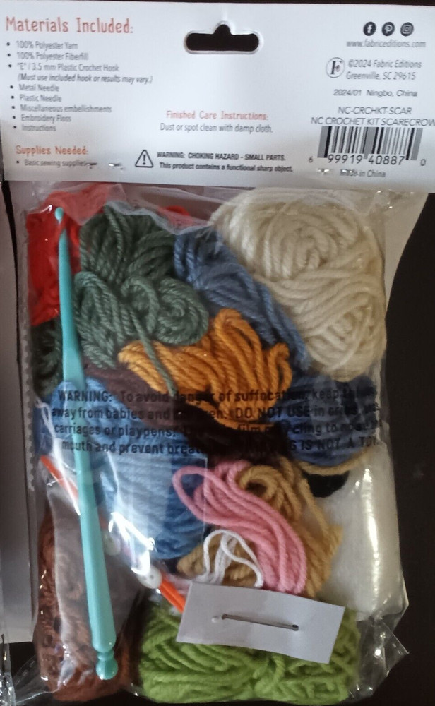 NEW Fall SCARECROW CROCHET KIT • Complete w/ Everything • Yarn, Needles, Hook $$