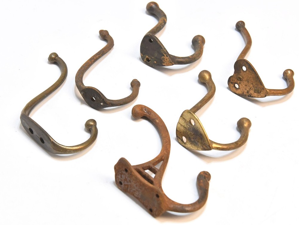 6 DIFFERENT VINTAGE METAL WALL COAT OR HAT HOOKS
