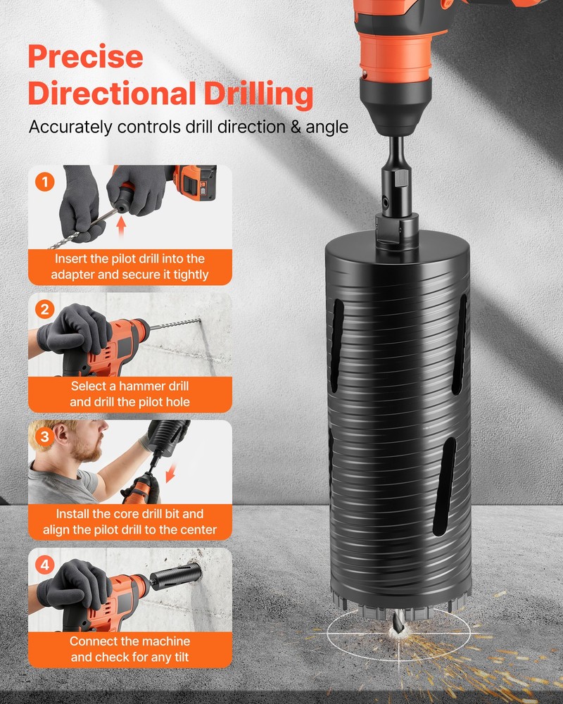 VEVOR Core Drill Bit Diamond Dry Coring Bit 4 inch Diameter 9-1/2 inch Depth