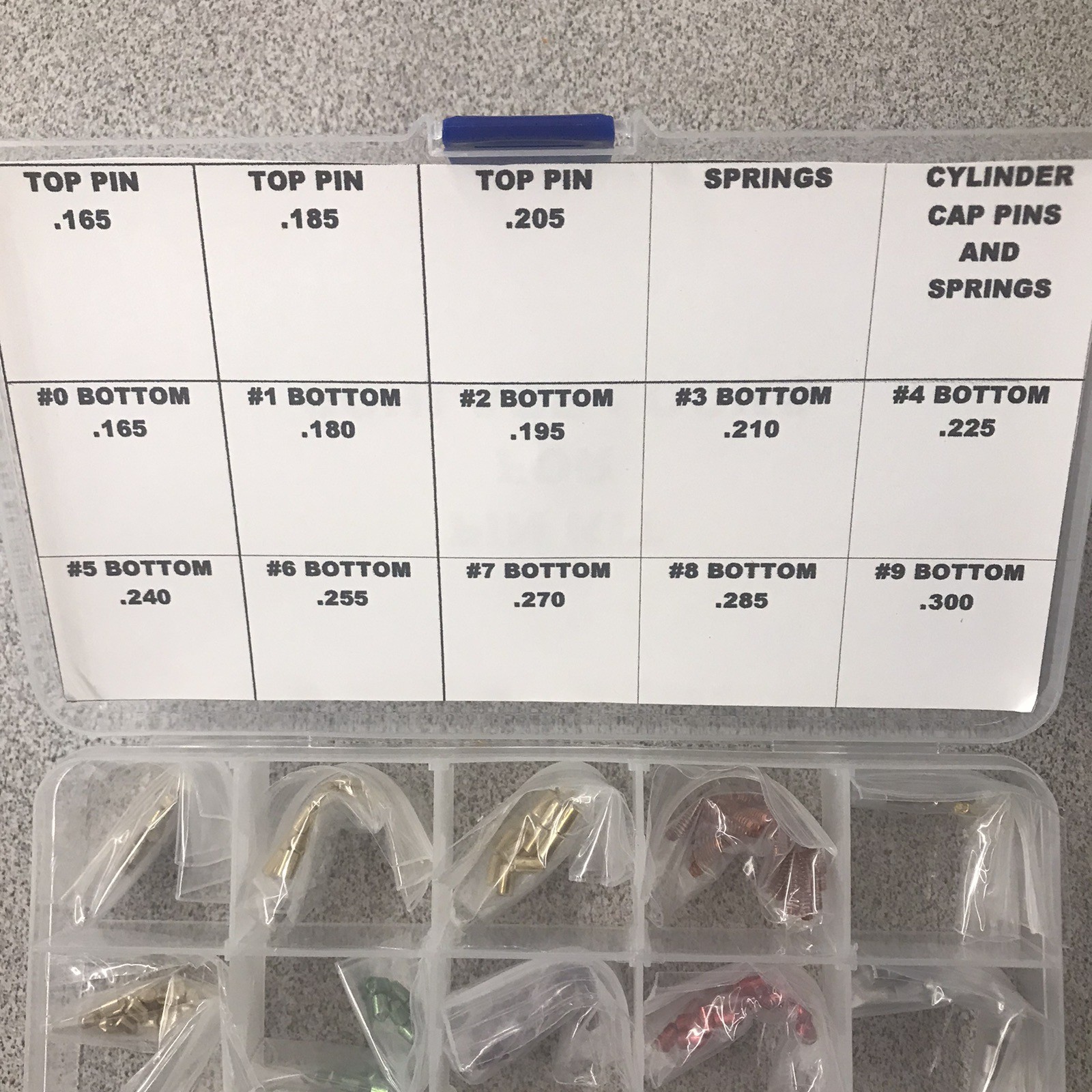 KEYING KIT FOR SCHLAGE LOCK CYLINDERS INCLUDES TOP, BOTTOM PINS, SPRINGS, TOOLS