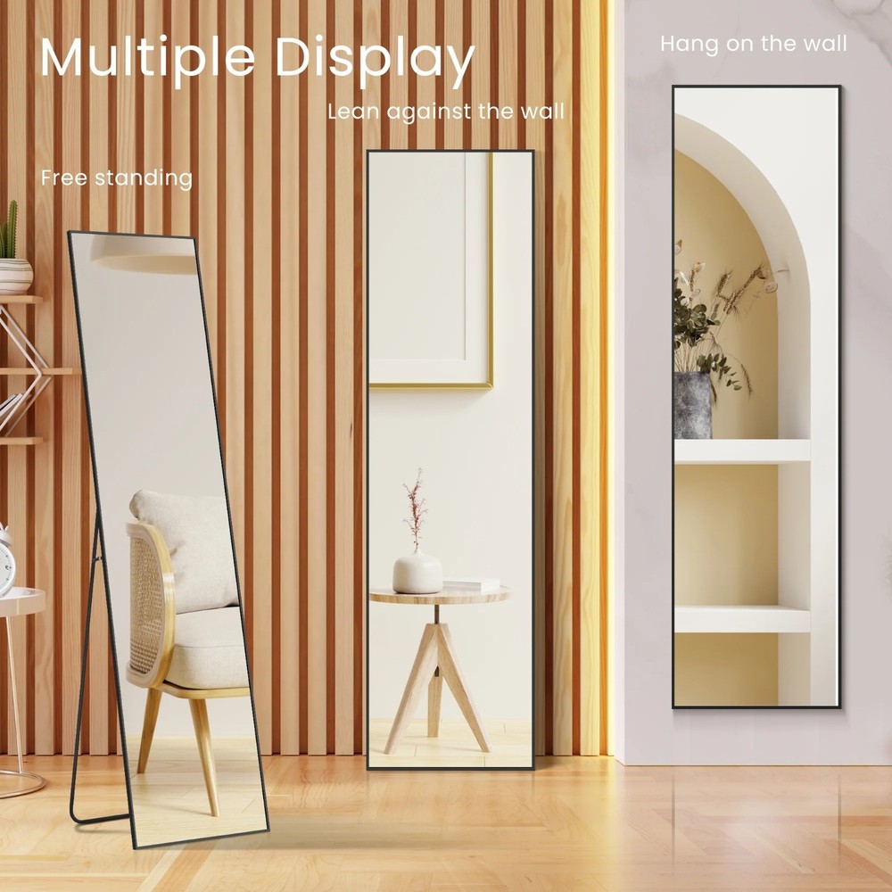 59"x16" Rectangle Full Length Mirror, Black Free Standing Floor Mirror