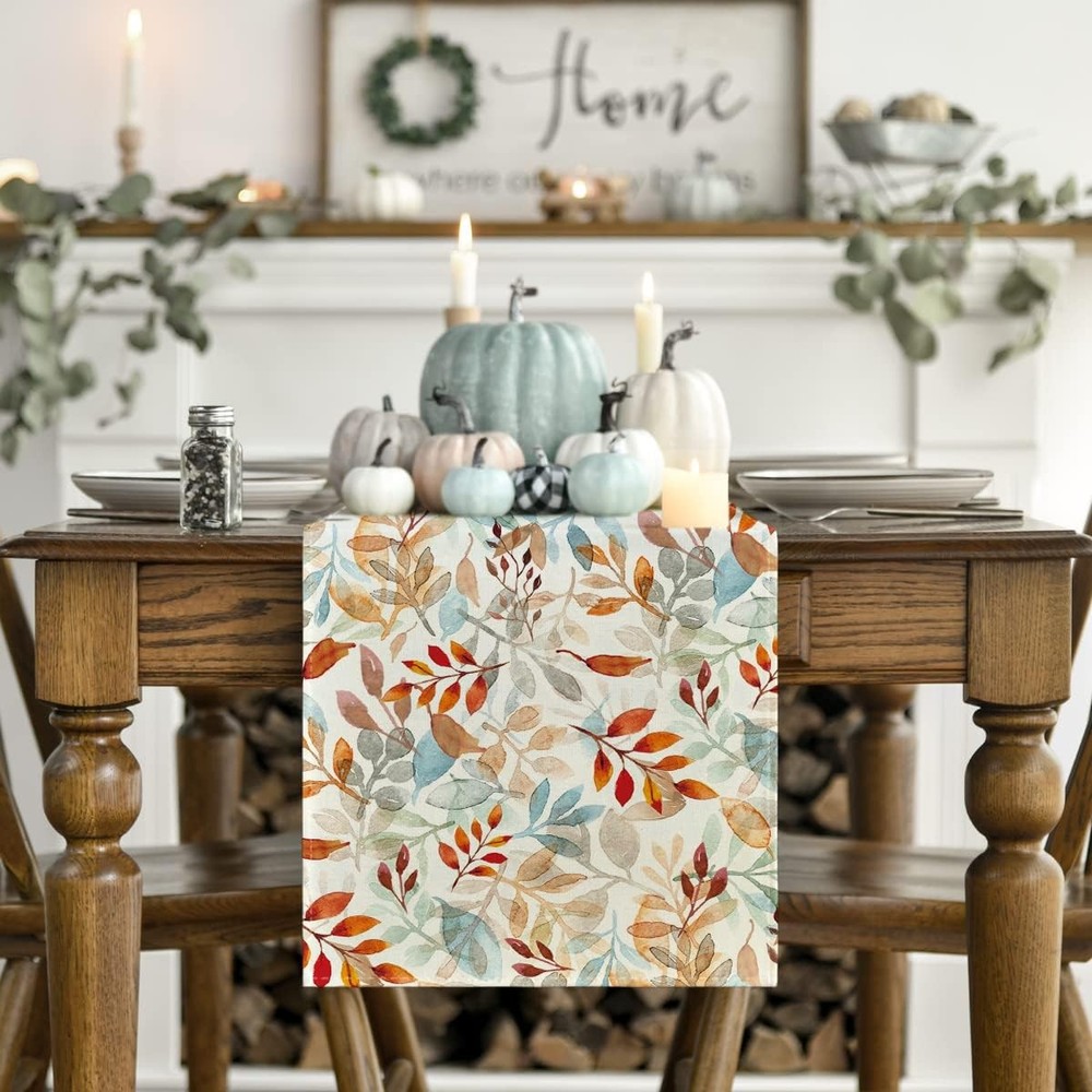 Artoid Mode Beige Eucalyptus Leaves Table Runner, 13" x 72",
