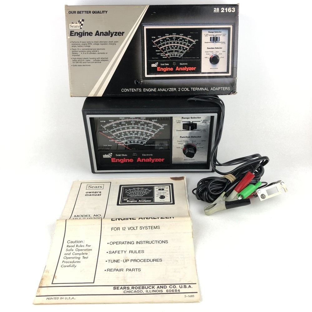 Vintage Sears Engine Analyzer USA Model 28-2163 Solid State Box & Manual NICE!
