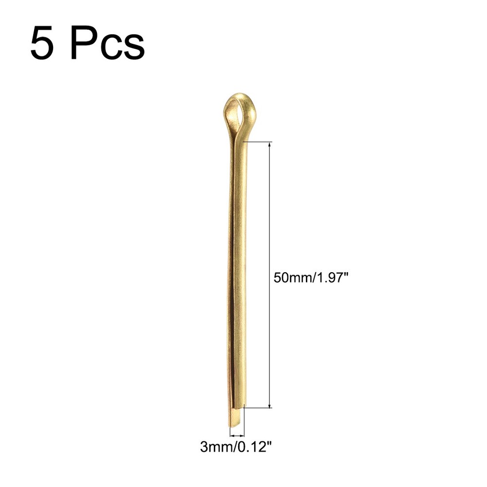 Split Cotter Pin - 3mm x 50mm Solid Brass 2-Prongs Gold Tone 5 Pcs