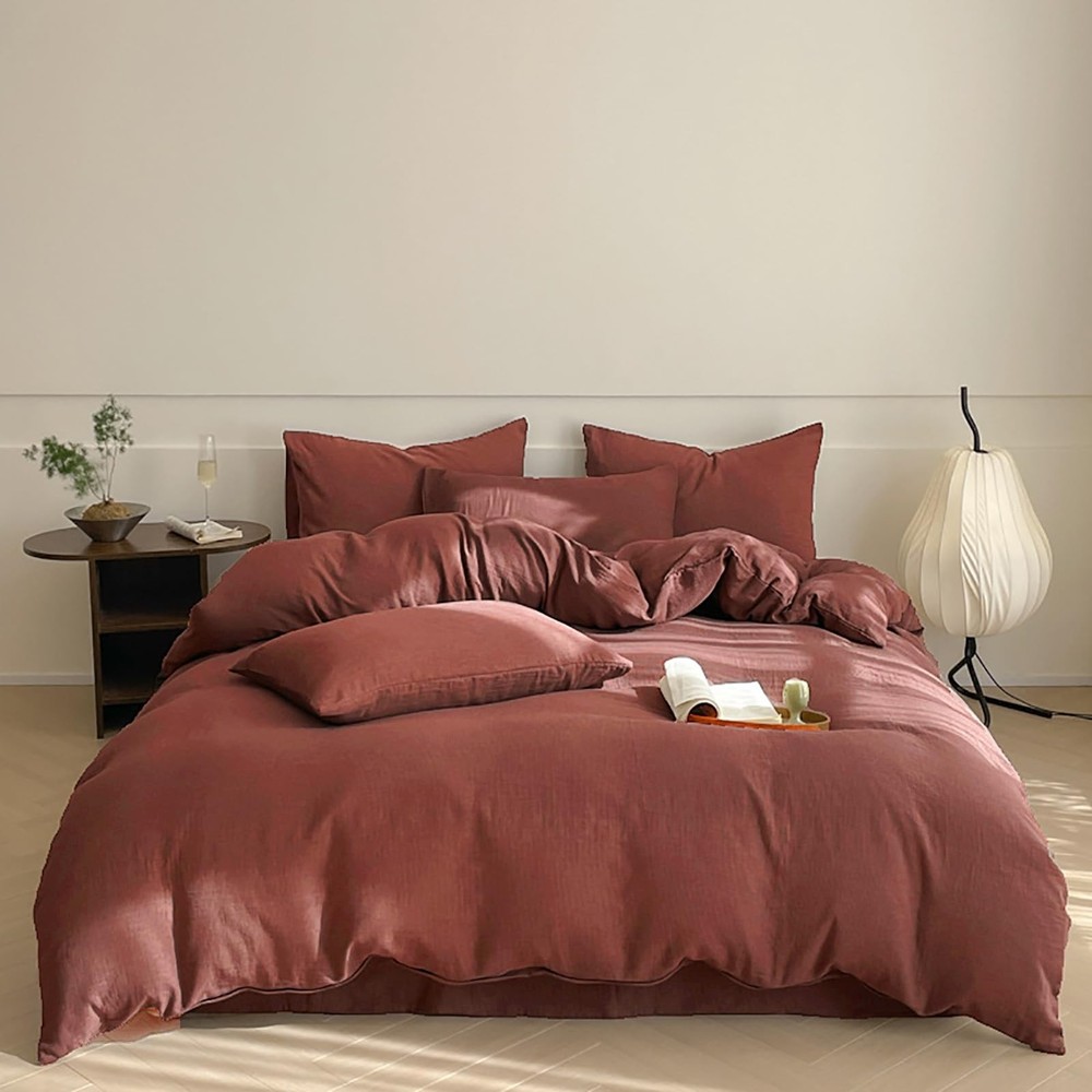Brick Red Comforter Set Twin Teens Kids Dark Rust Red Bedding Comforter Set S...