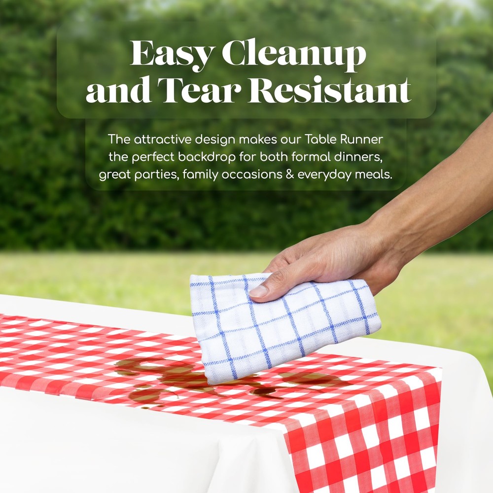 Checkered Table Runner, 6PCS Disposable Plastic, 14x108Inch, Red
