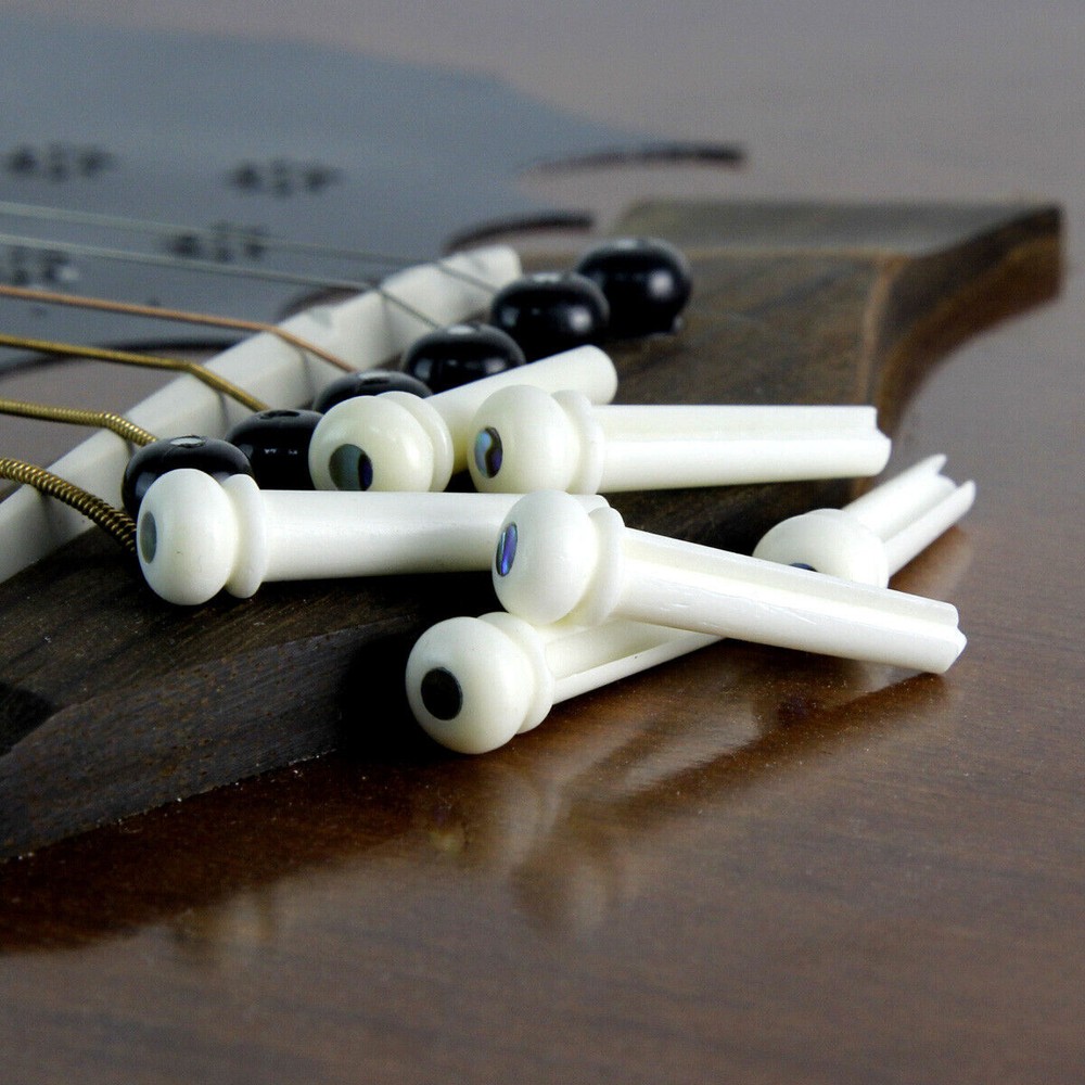6PCS Cattle Bone Bridge String Pin Post with Abalone Dot for Acoustic Guitar