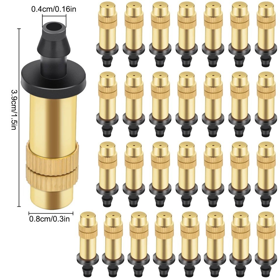 30PCS Adjustable Brass Atomizing Mist Nozzle Drip Irrigation Sprayer Garden Lawn