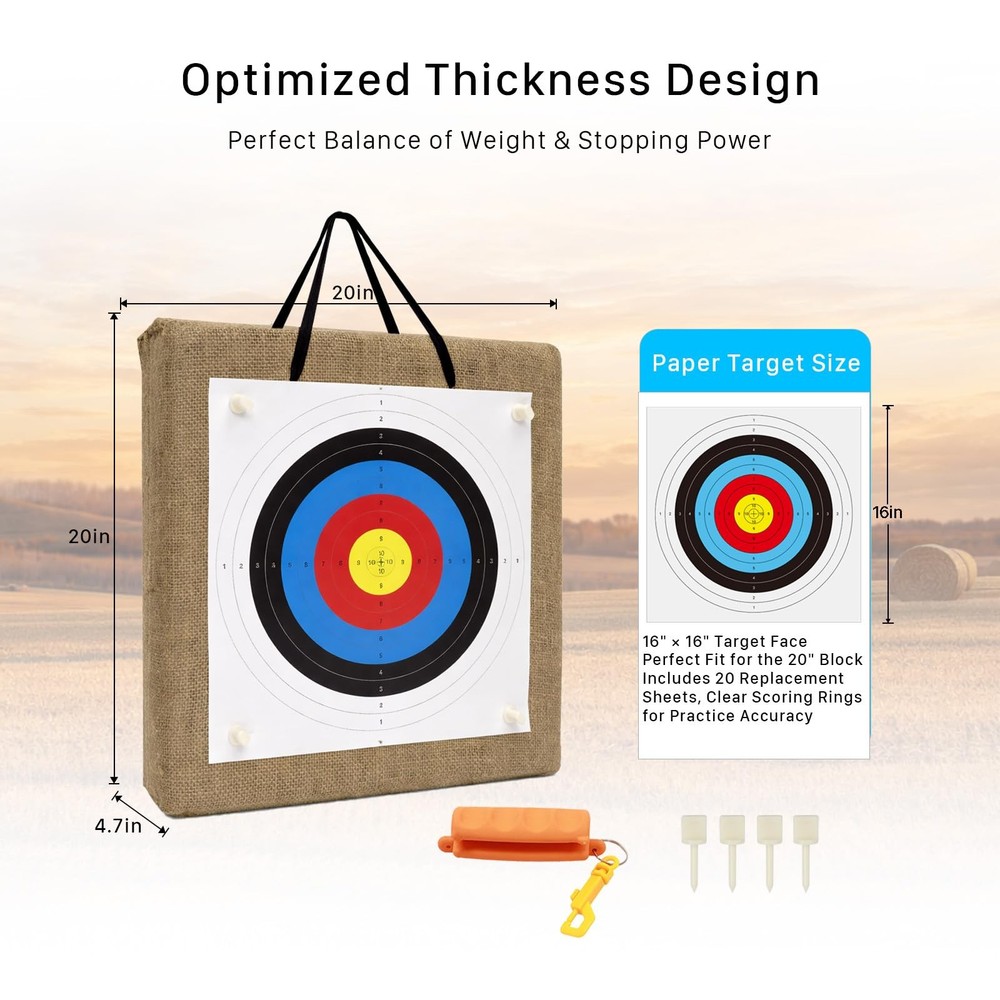FANGZUO 20" Straw Archery Target (4.7" Thick) for Backyard Practice – Easy Ar...
