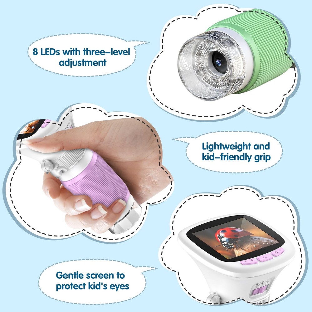 Microscope Pocket Microscope for 200X-1000X 2.4"IPS 1080P Handheld Digital Mi...