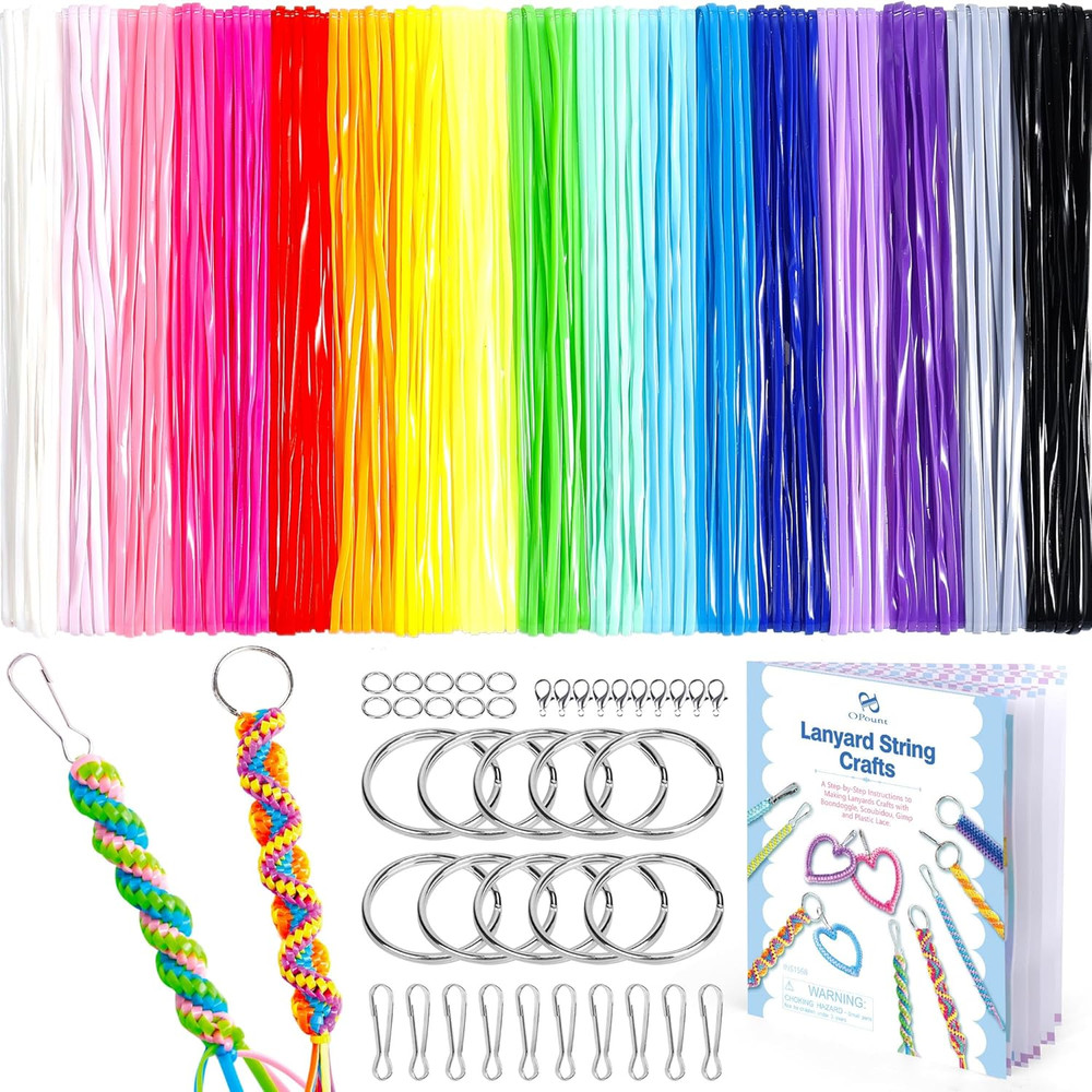 Lanyard String Kit for Friendship Bracelet & Keychain Making, 18 Solid-Color Gim