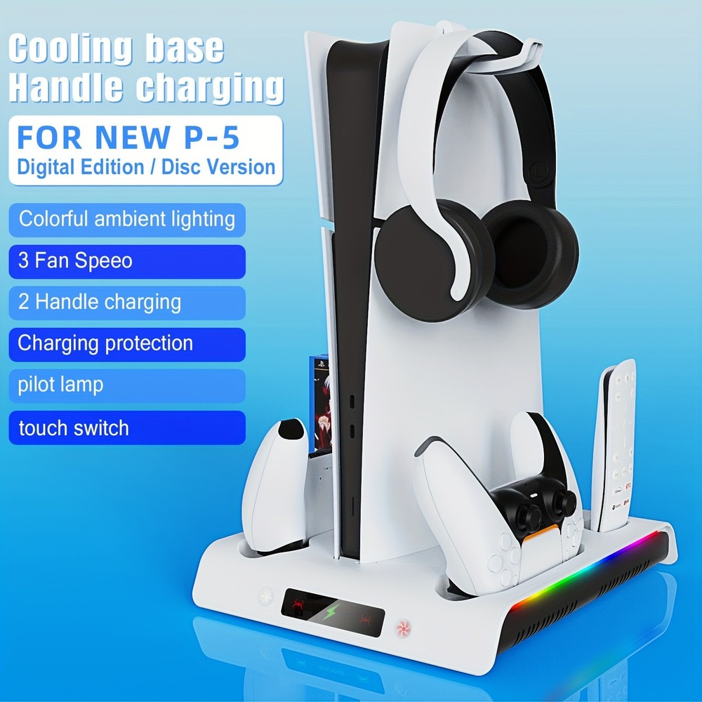 For PS5 SLIM Grip Dual Charger Console Multi-Function Cooling Dock Type-C Port