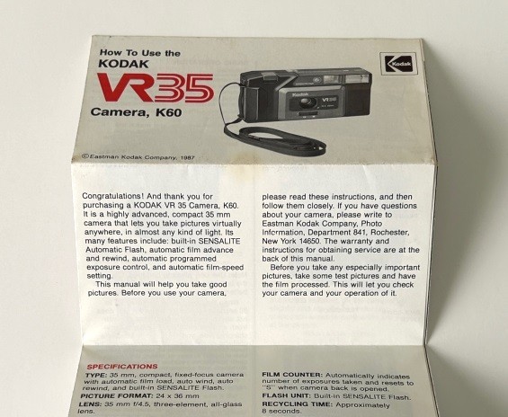 Kodak VR35 Camera, K60 Instruction Manual