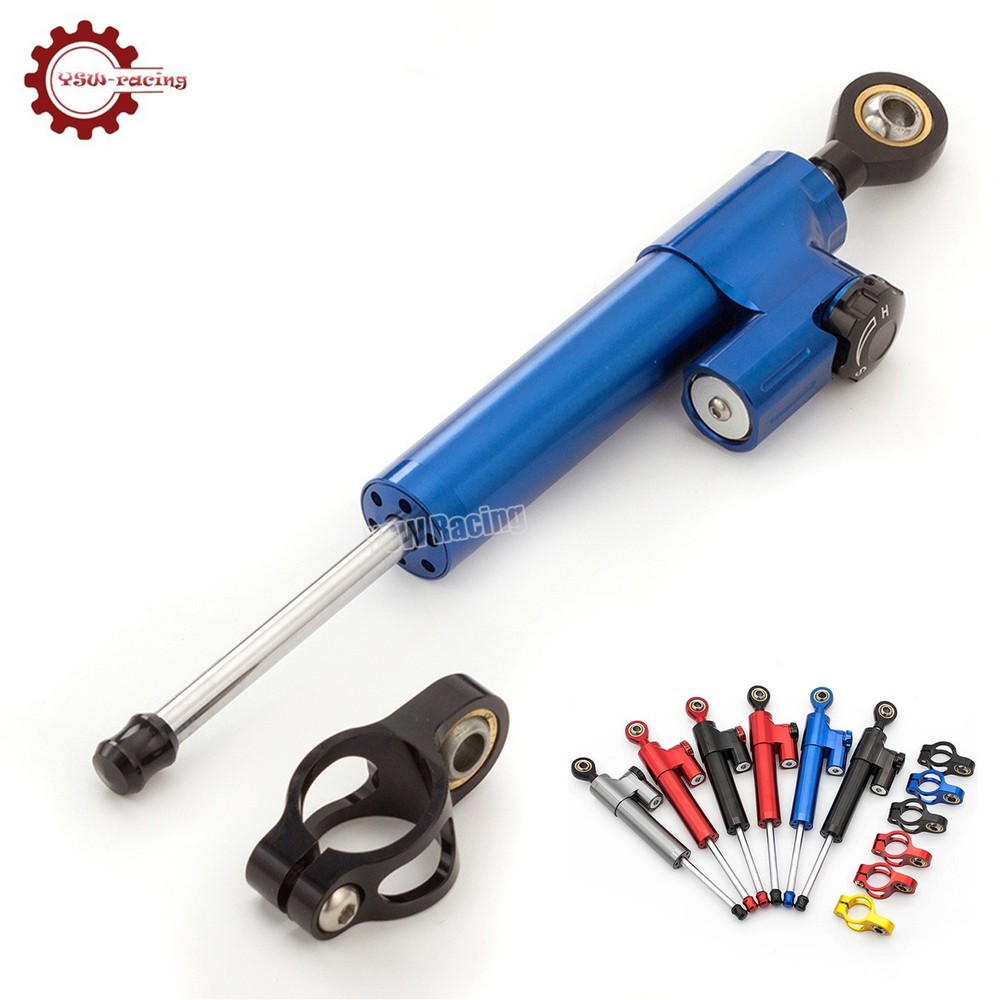 Universal Motorcycle CNC Adjustable Steering Damper Stabilizer Top Blue&Black US