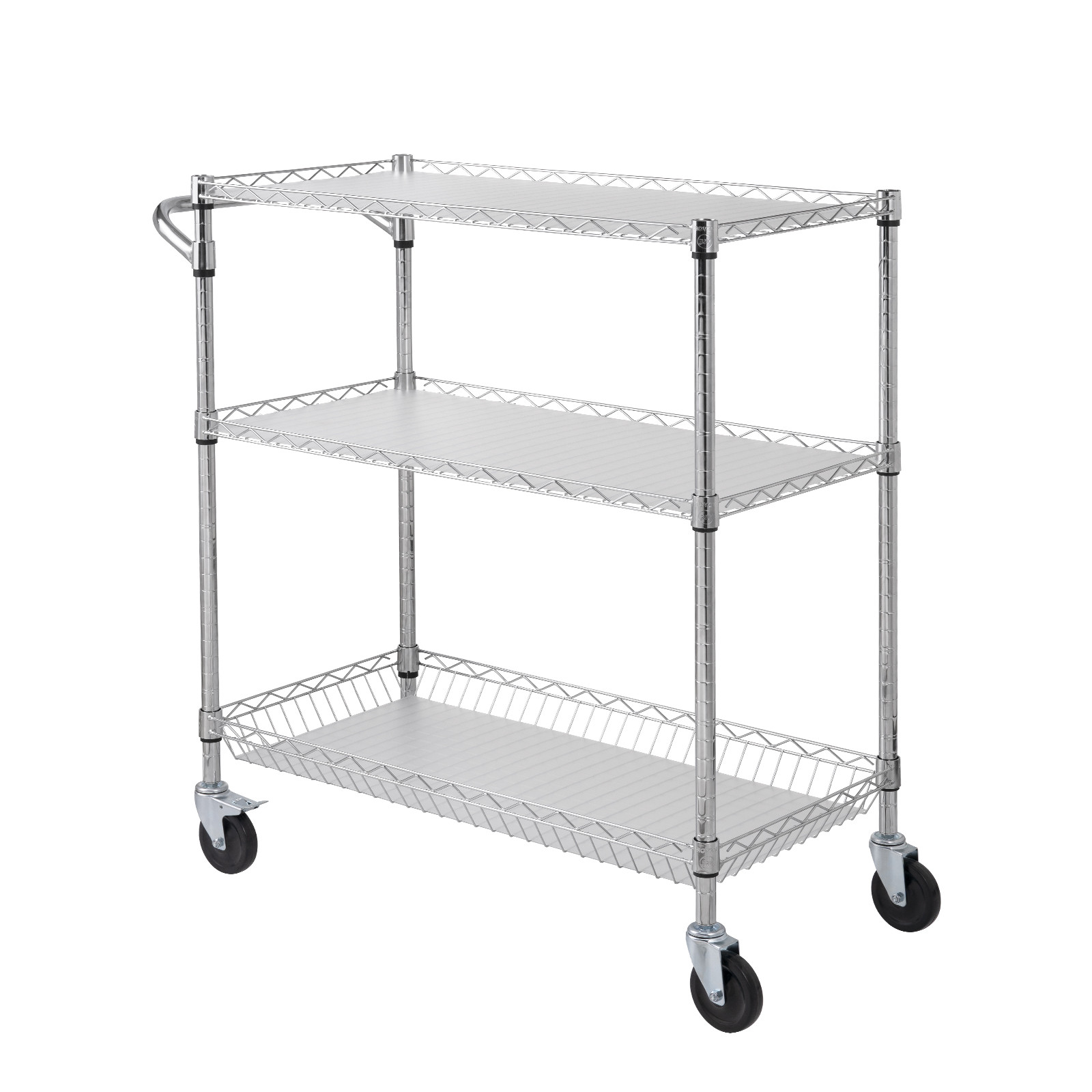 VEVOR 3-Tier Utility Cart Rolling Cart on Wheels 35"x18"x40.9" 661 LBS 6 Hooks