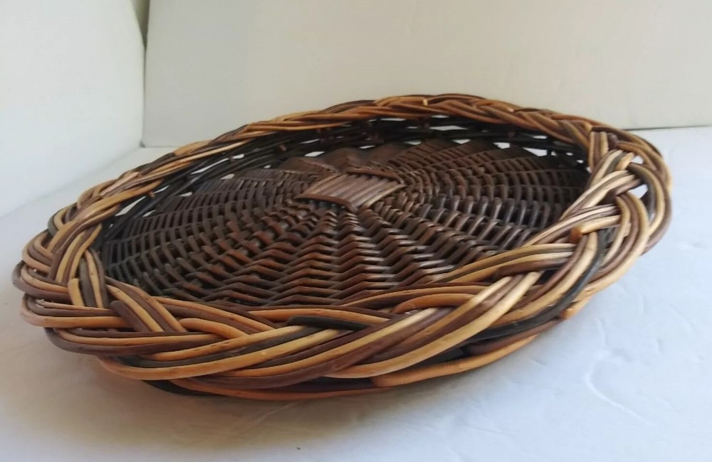 Woven Wicker Wall or Table Flat Basket - Centerpiece 14" Diameter, 2" Deep
