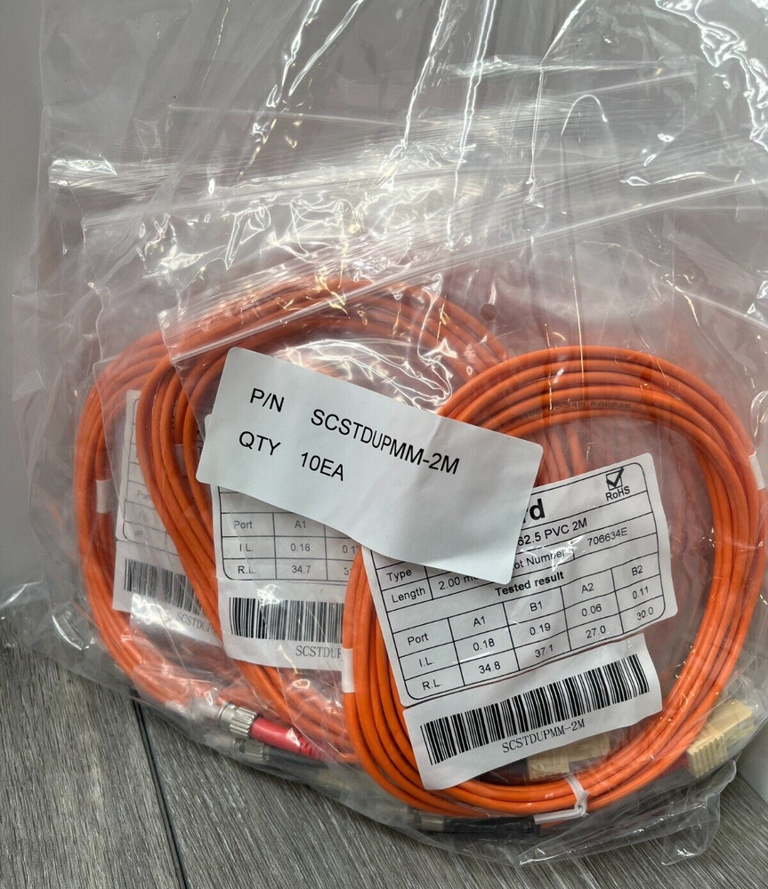 10pk SC/ST Duplex Multimode 62.5 PVC Fiber Patch Cable, Orange 2M each
