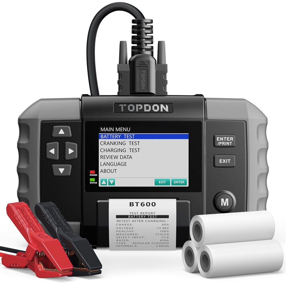 TOPDON Battery Tester Cranking Charging System Battery Analyzer with 12V Printer