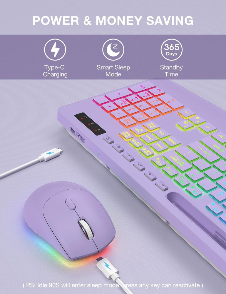 SABLUTE Wireless Keyboard and Mouse Combo, 9 Backlit Effects, Wrist Rest, Pho...