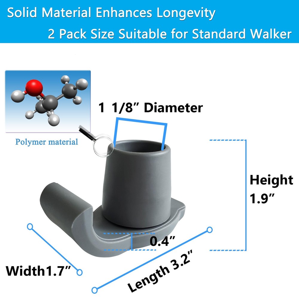 2 Pack Walker Ski Glides Universal Fit Walker Feet Replacement Gray
