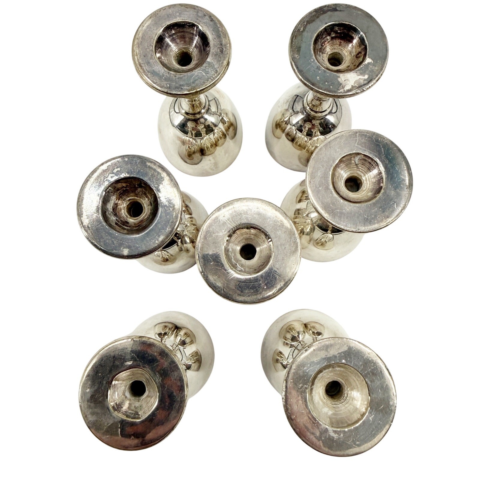 vintage set of 7 silver-plated small Cordial Goblets 3.5" tall mini metal cups