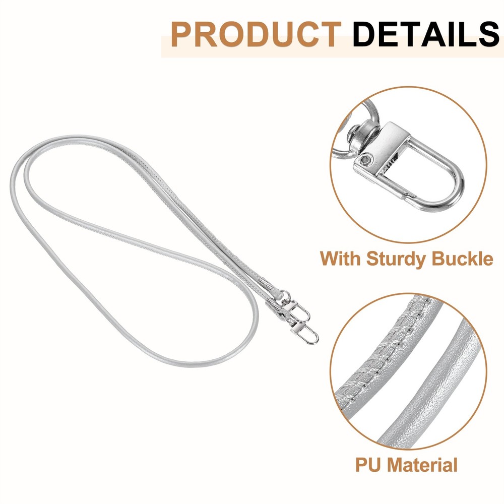 Crossbody Replacement Chain Strap, 120cm Thin Soft PU Strap (Silver)