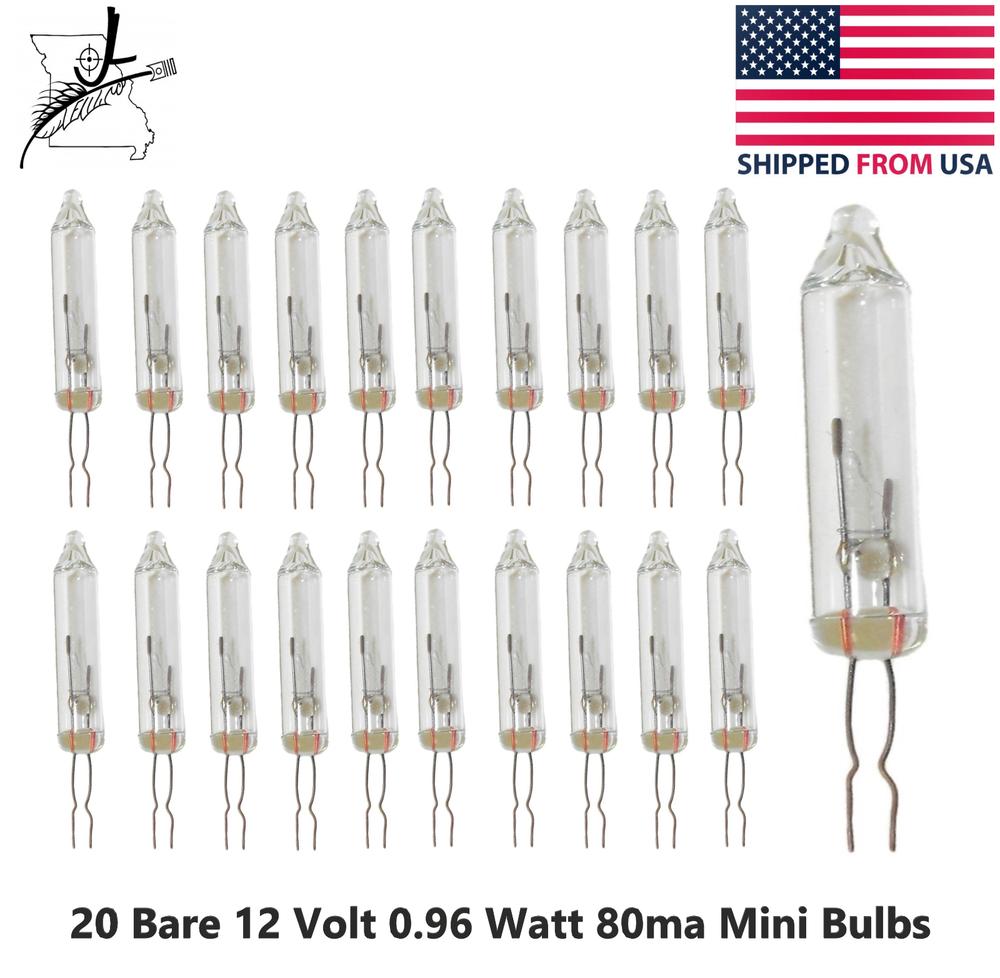 20x 12 Volt Bare Clear 0.96w Mini Bulb Christmas Tree Lights Replacement Bulbs