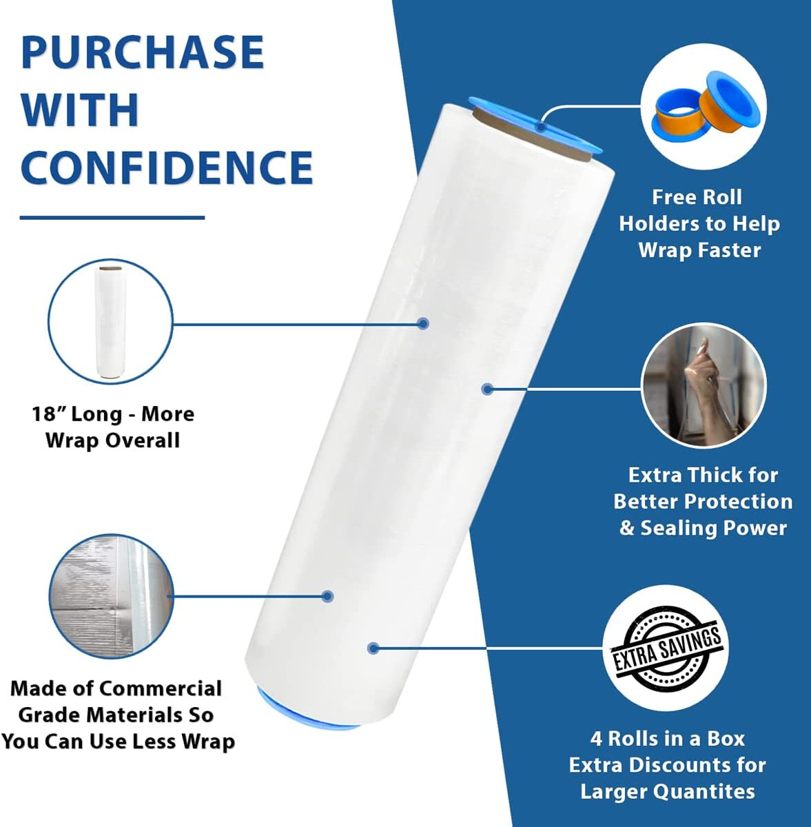 18" x 1500' 80 Gauge 4 Rolls Pallet Wrap Stretch Film Hand Shrink Wrap 1500FT