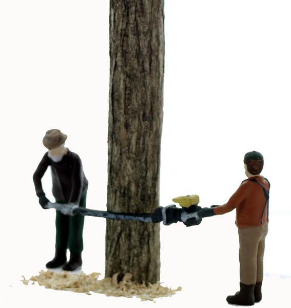 Lumberjack 2 Man CHAINSAW TEAM Undercutting tree comes Finished HO Scale