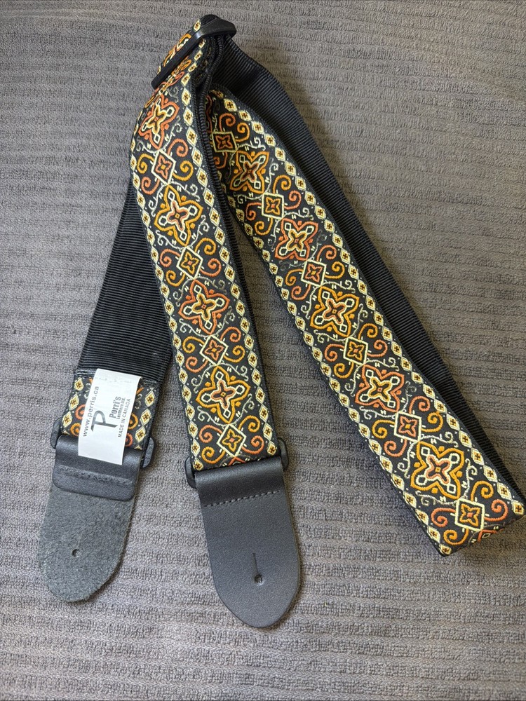 Perri's Leathers Guitar Strap Jacquard Orange Metallic Cross Adjustable 2" EUC