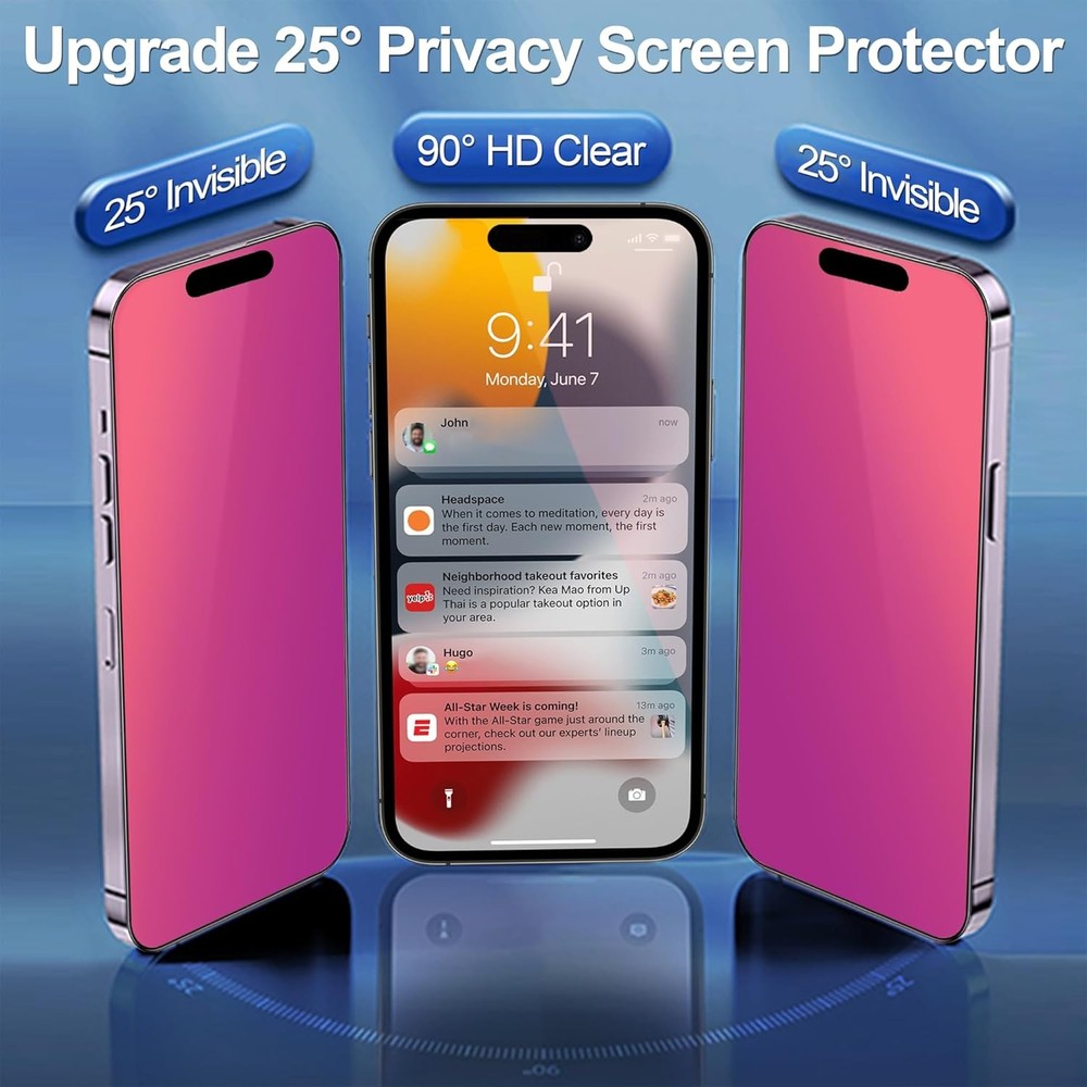 2 Pack for iPhone 16 Pro Privacy Screen Protector 25° For iphone 16 Red