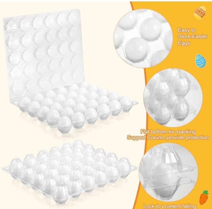 8 Empty Clear Plastic 30 Count Egg Cartons Large/Jumbo Eggs Craft Art Supply