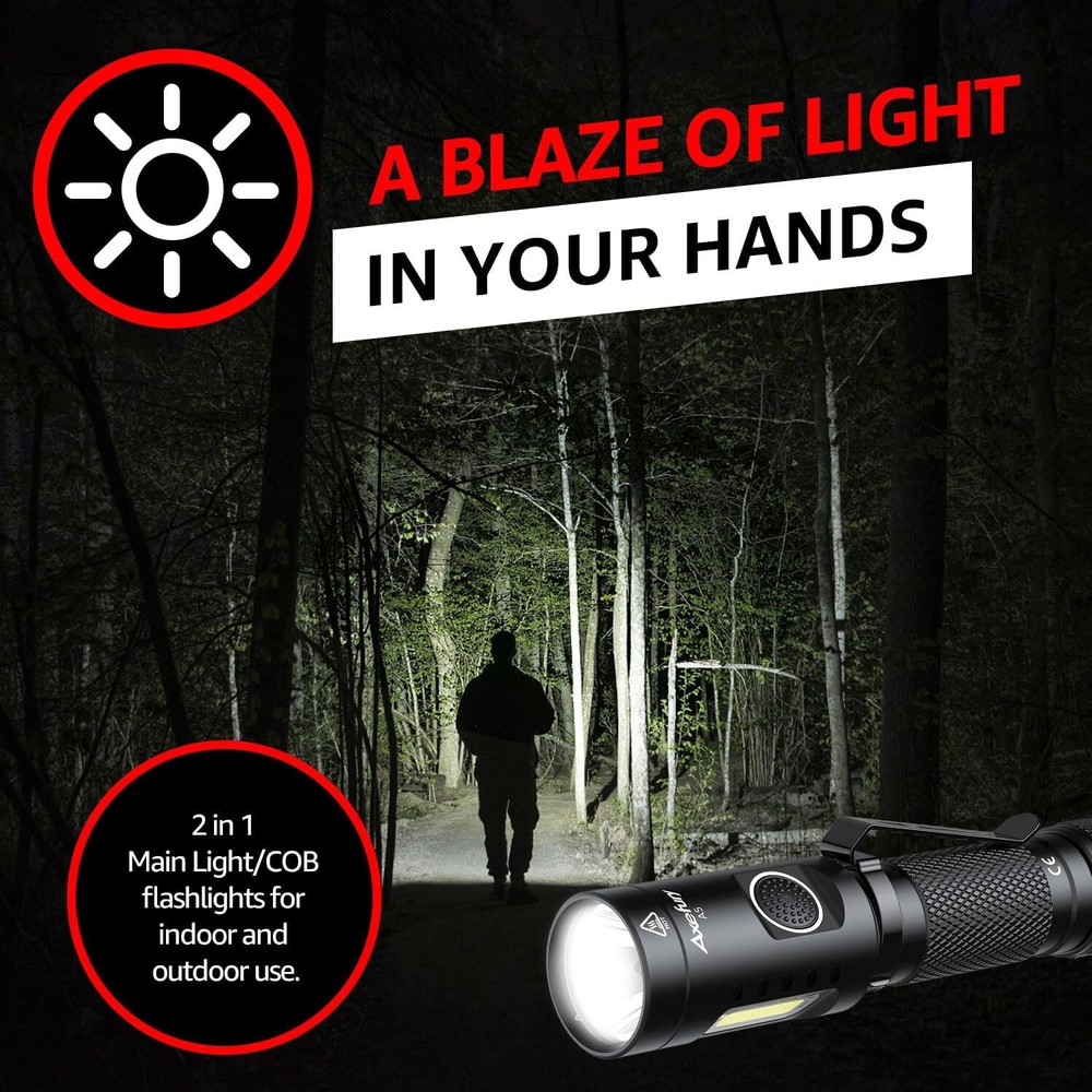 2Pack, axefury A5 Magnetic LED Flashlight, Tactical Flashlight, Cob worklight
