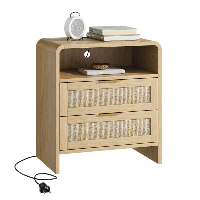 2PCS Nightstand Bedside End Table With 2 Drawers, Storage Shelf, Charging Socket