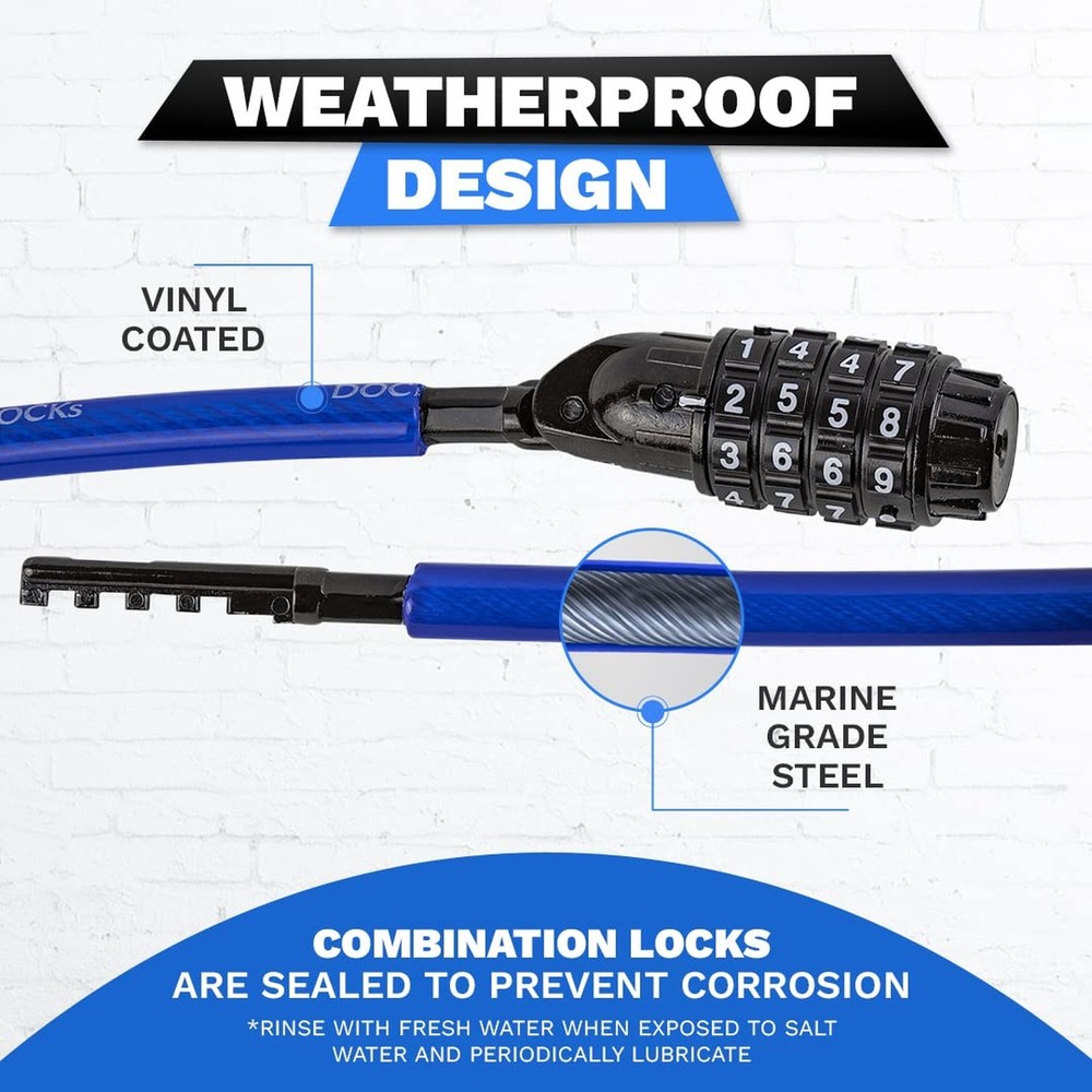 Weatherproof Coiled Security Cable Lock (5ft to 25ft Lengths) with Resettable...