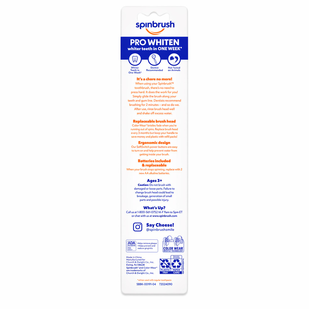 Spinbrush Pro Whiten Battery Toothbrush Medium 3 Pack New
